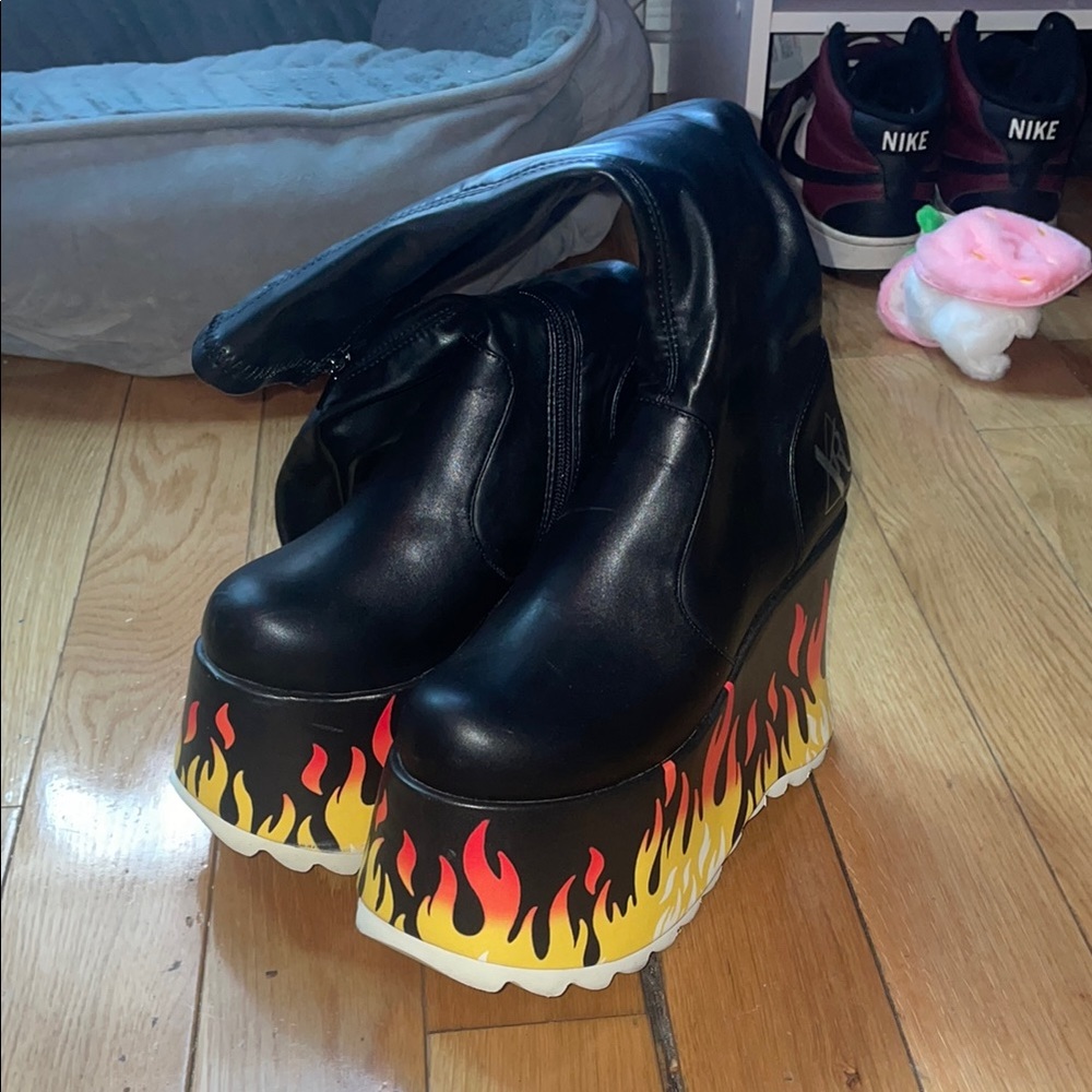 YRU Black and Red Flame Platform Shoes